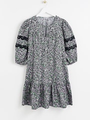 Oliver Bonas Black Ditsy Floral Print Black Mini Dress - Image 4 of 8