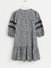 Oliver Bonas Black Ditsy Floral Print Black Mini Dress - Image 5 of 8