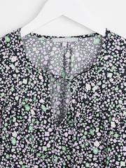 Oliver Bonas Black Ditsy Floral Print Black Mini Dress - Image 7 of 8