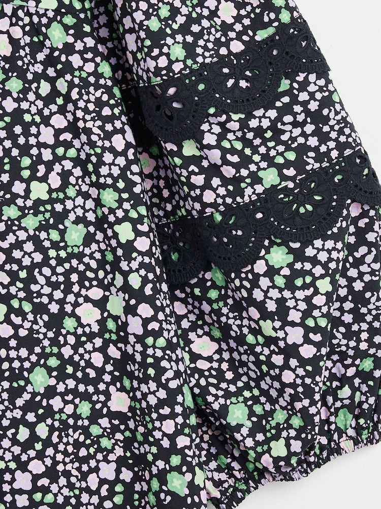 Oliver Bonas Black Ditsy Floral Print Black Mini Dress - Image 8 of 8 Oliver Bonas Black Ditsy Floral Print Black Mini Dress - Image 8 of 8