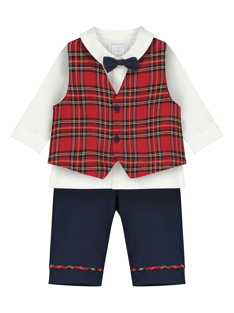 Emile Et Rose Shirt Trousers And Tartan Waistcoat 100% Cotton Christmas Set - Image 2 of 5