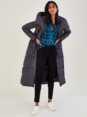 Monsoon Grey Flossy Funnel Hood Maxi Padded Coat - Image 1 of 3