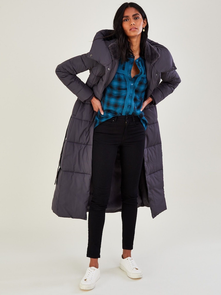 Monsoon Grey Flossy Funnel Hood Maxi Padded Coat - Image 1 of 3
