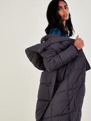 Monsoon Grey Flossy Funnel Hood Maxi Padded Coat - Image 2 of 3