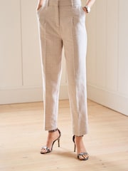 Natural Check Taper Leg Trousers With Linen - Image 1 of 3