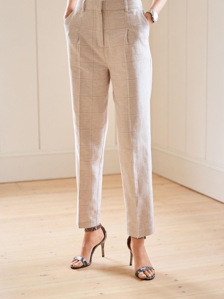 Natural Check Taper Leg Trousers With Linen - Image 1 of 3