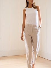 Natural Check Taper Leg Trousers With Linen - Image 2 of 3