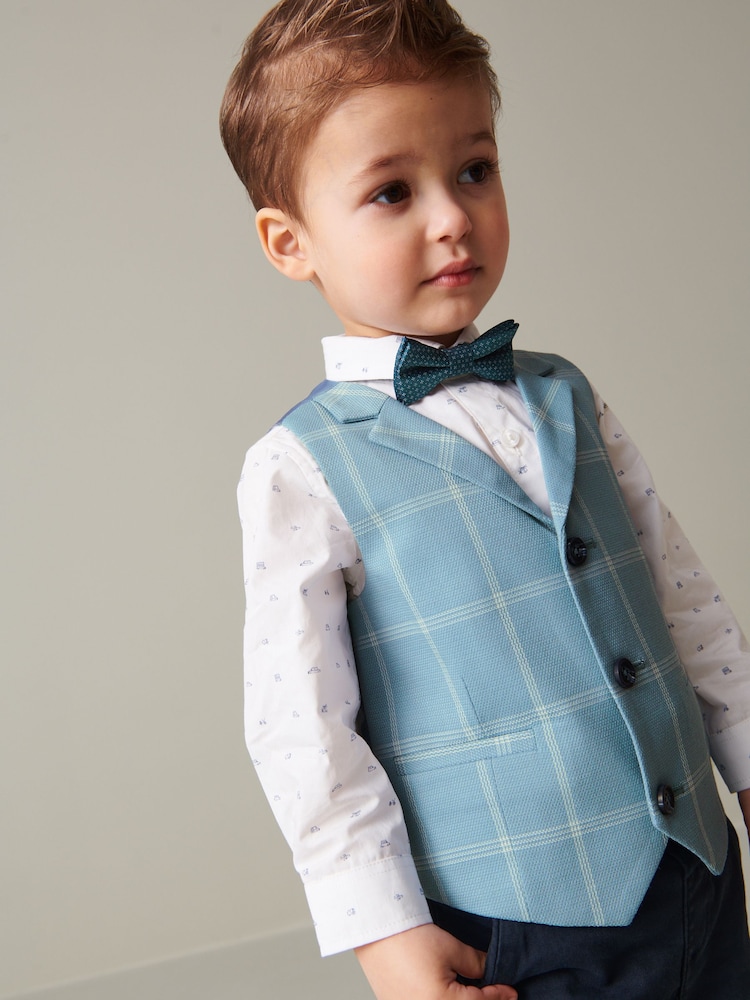 Vérification bleue - Ensemble gilet avec chemises et nœud cravate (3mois-7ans) - Image 1 de 6