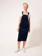 White Stuff Blue Emmie Organic Corduroy Midi Pinny Dress - Image 2 of 8