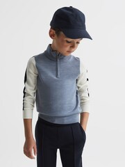 Reiss Airforce Blue Melange Leo Junior Wool Colourblock Zip Neck Polo - Image 1 of 6