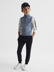 Reiss Airforce Blue Melange Leo Junior Wool Colourblock Zip Neck Polo - Image 3 of 6