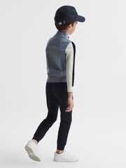 Reiss Airforce Blue Melange Leo Junior Wool Colourblock Zip Neck Polo - Image 4 of 6