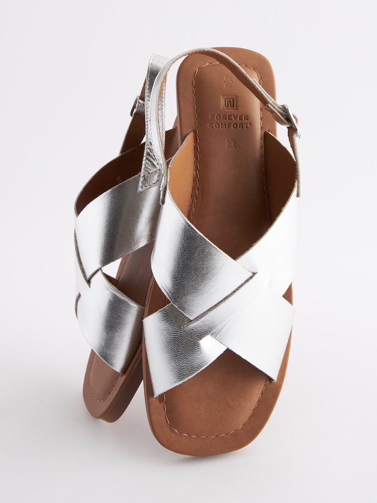 Silver Regular/Wide Fit Forever Comfort® Crossover Leather Sandals - Image 3 of 6