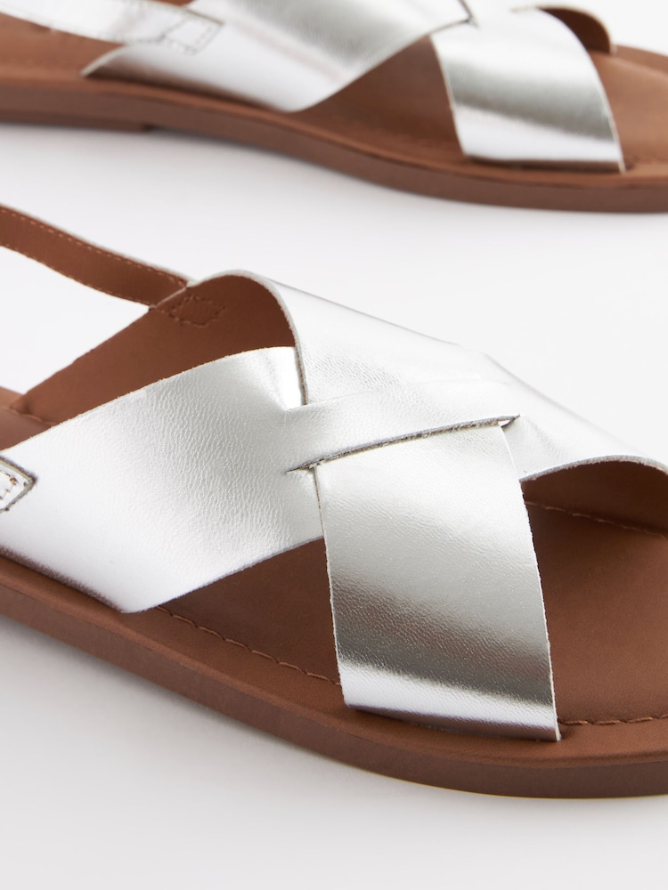 Silver Regular/Wide Fit Forever Comfort® Crossover Leather Sandals - Image 4 of 6