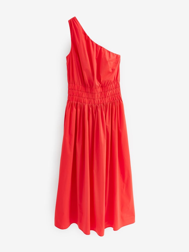 Red One Shoulder Elasticated Waist Midi Dress - Image 5 of 5