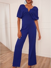 Chi Chi London Blue Drape Sleeve Wide Leg Jumpsuit - Image 3 of 5