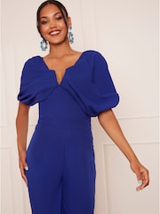 Chi Chi London Blue Drape Sleeve Wide Leg Jumpsuit - Image 5 of 5