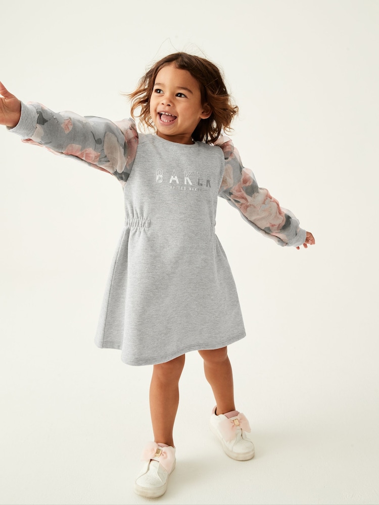Baker by Ted Baker (0-13yrs) Grey Organza Sweat Dress - Image 1 of 9