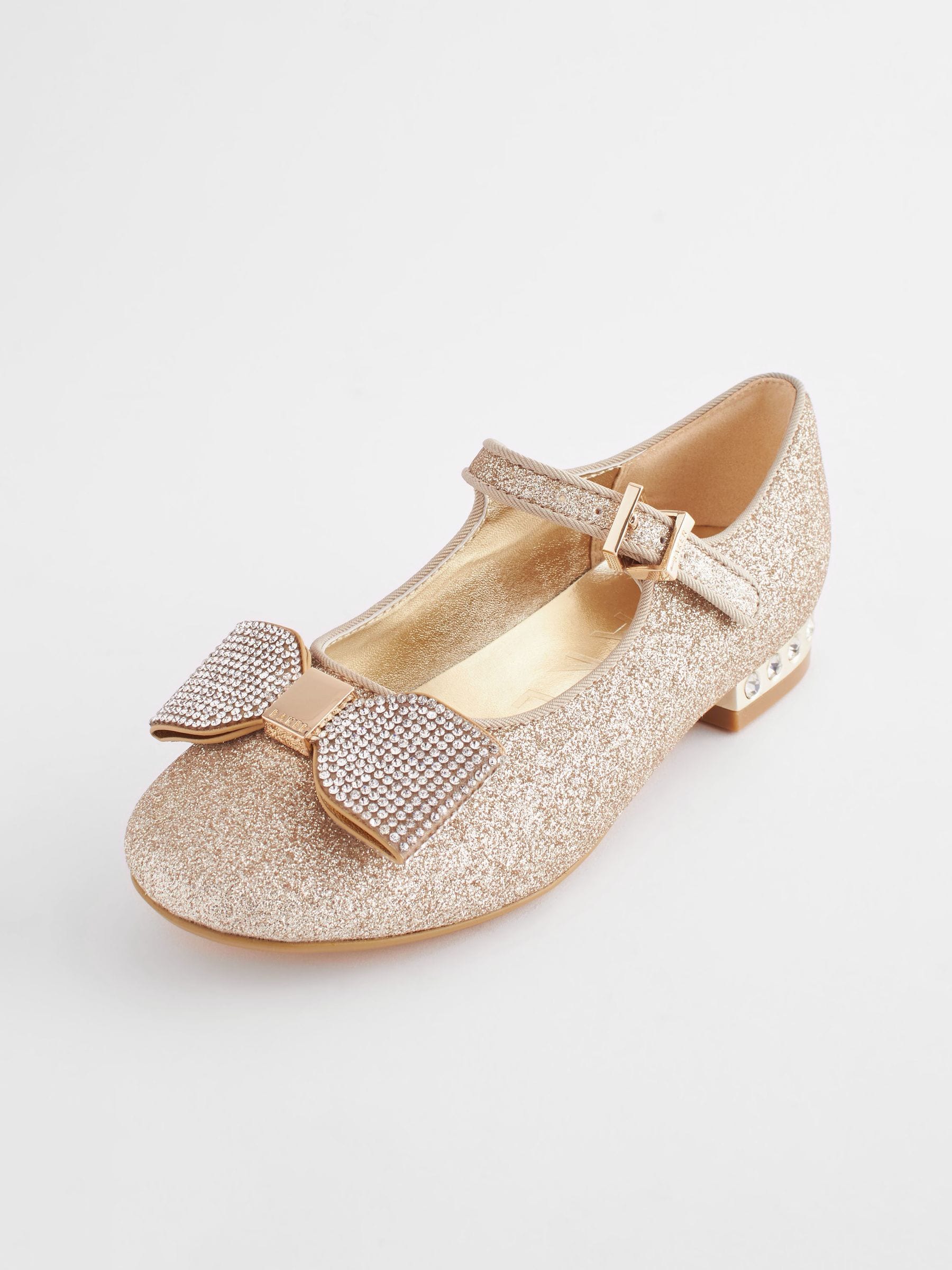 Buy Baker by Ted Baker Girls Gold Glitter Shoes with Rhinestone Bow from Next Luxembourg