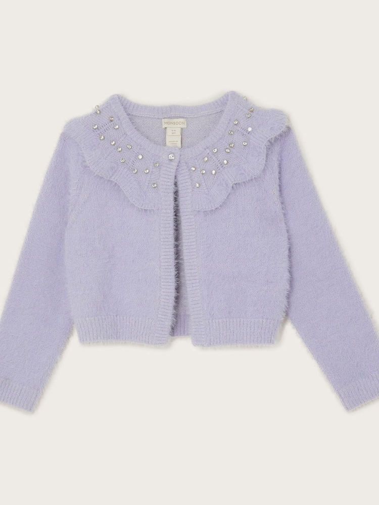 Monsoon Purple Fluffy Gem Collar Bolero Cardigan - Image 1 of 3