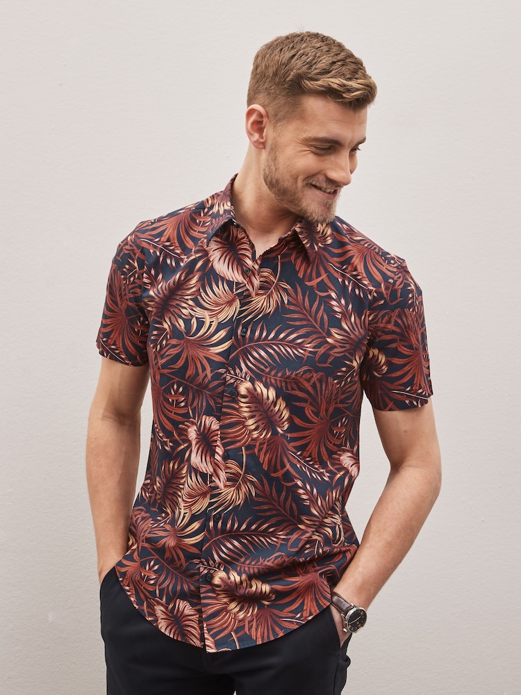 Marineblau/blau - Kurzarmhemd mit Hawaii-Muster - Bild 1 von 5