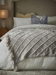 Light Grey Soft Cable Knit Throw - Image 1 of 5