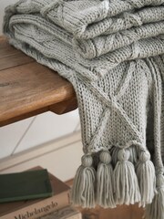 Light Grey Soft Cable Knit Throw - Image 2 of 5