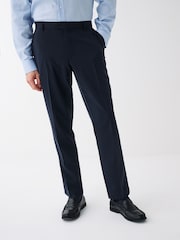 Navy Blue Tailored Fit Machine Washable Plain Front Smart Trousers - Image 1 of 9