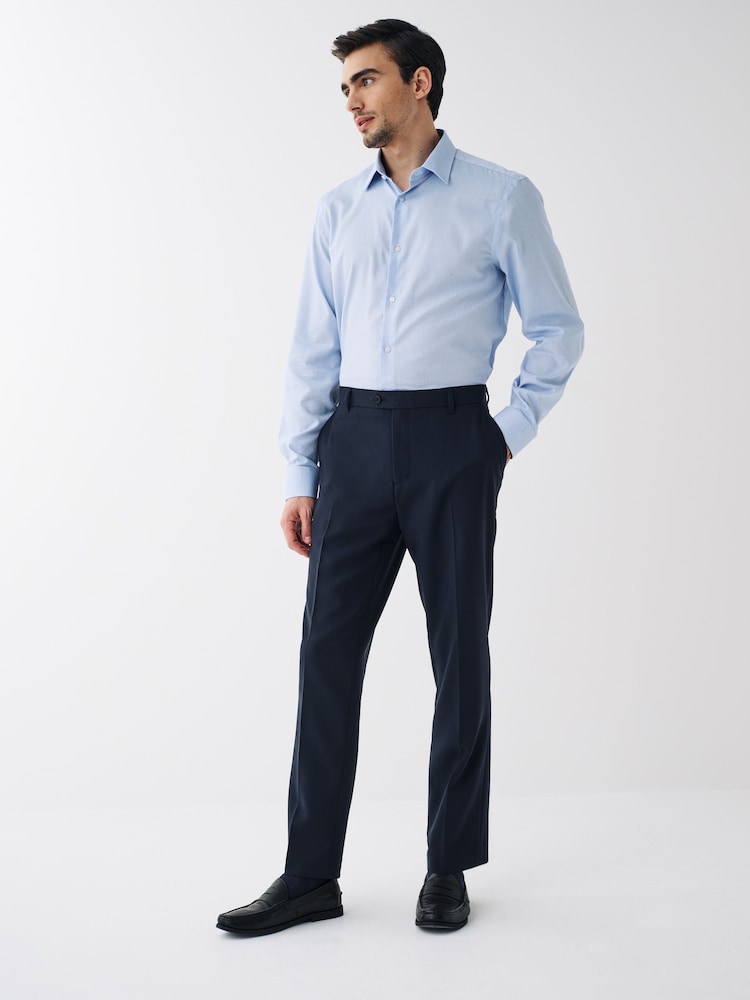 Navy Blue Tailored Fit Machine Washable Plain Front Smart Trousers - Image 2 of 9