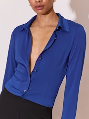 Lipsy Cobalt Blue Fitted Jersey Shirt - Image 1 of 5