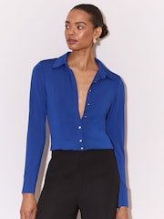 Lipsy Cobalt Blue Fitted Jersey Shirt - Image 3 of 5