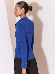 Lipsy Cobalt Blue Fitted Jersey Shirt - Image 5 of 5