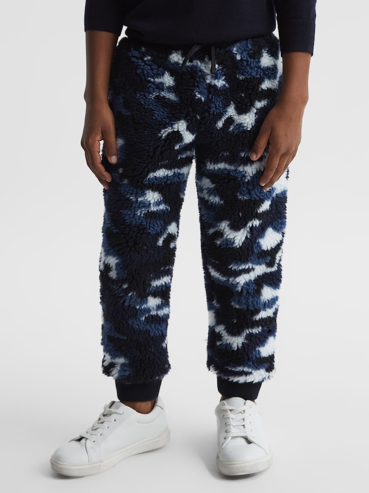 Reiss Blue Camo Deacon 4-9 yrs Camouflage Fleece Joggers - Image 1 of 7