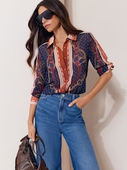 Lipsy Navy Chain Print Chiffon Printed Shirt - Image 1 of 5