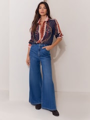 Lipsy Navy Chain Print Chiffon Printed Shirt - Image 3 of 5