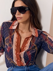 Lipsy Navy Chain Print Chiffon Printed Shirt - Image 4 of 5