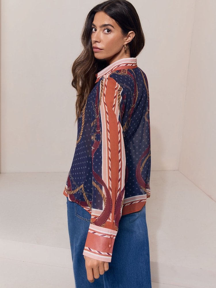 Lipsy Navy Chain Print Chiffon Printed Shirt - Image 5 of 5 Lipsy Navy Chain Print Chiffon Printed Shirt - Image 5 of 5
