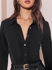 Lipsy Black Fitted Jersey Shirt - Image 2 of 6