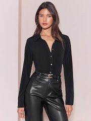 Lipsy Black Fitted Jersey Shirt - Image 6 of 6