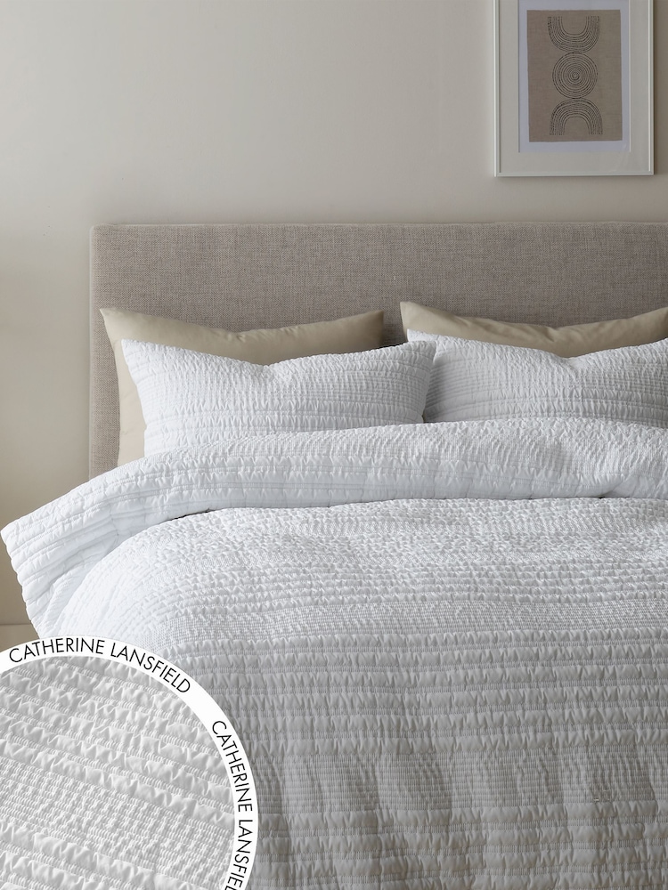 Catherine Lansfield White Lennon Stripe Duvet Cover Set - Image 1 of 3