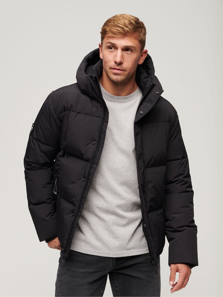 Superdry Black Hooded Box Quilt Puffer Coat Water-Repellent Jacket - Image 2 of 4