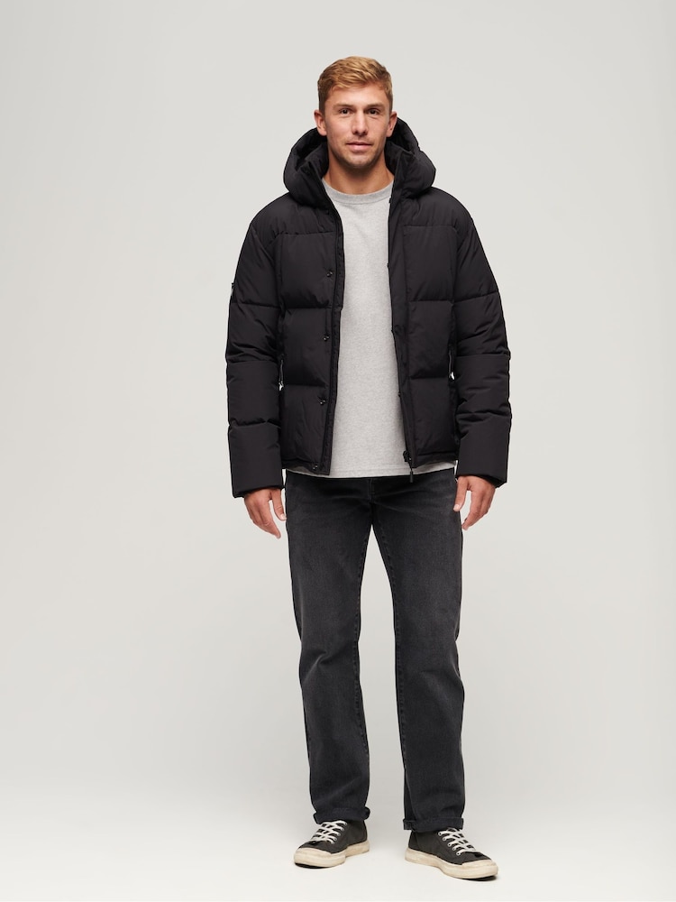 Superdry Black Hooded Box Quilt Puffer Coat Water-Repellent Jacket - Image 4 of 4