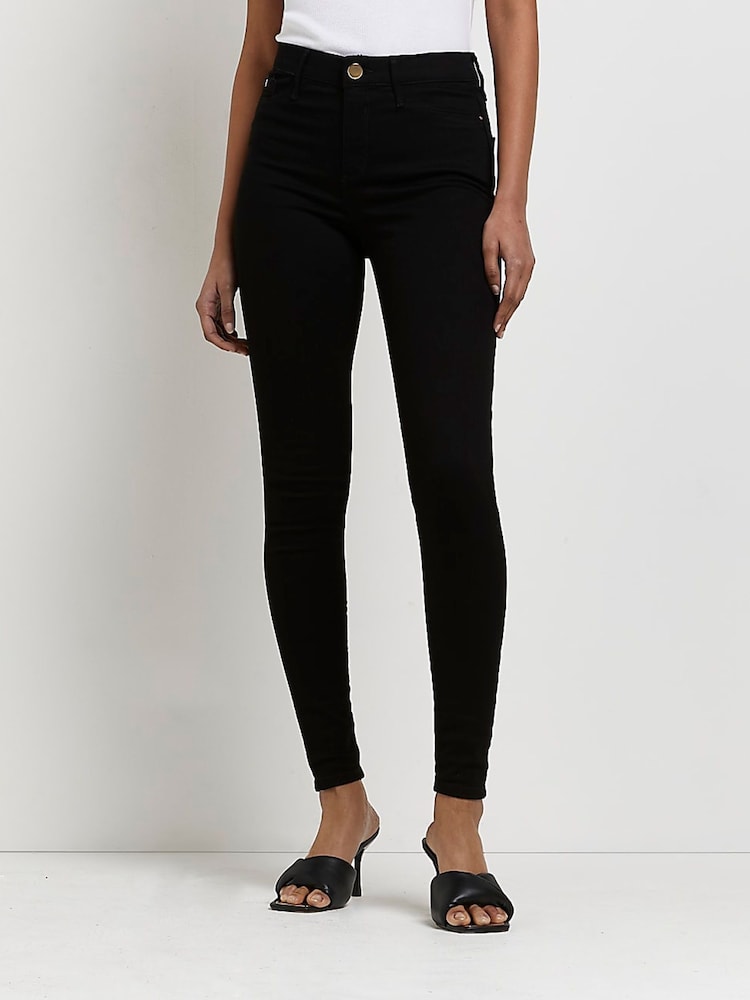 River Island Black Mid Rise Super Skinny Jeans - Image 1 of 6