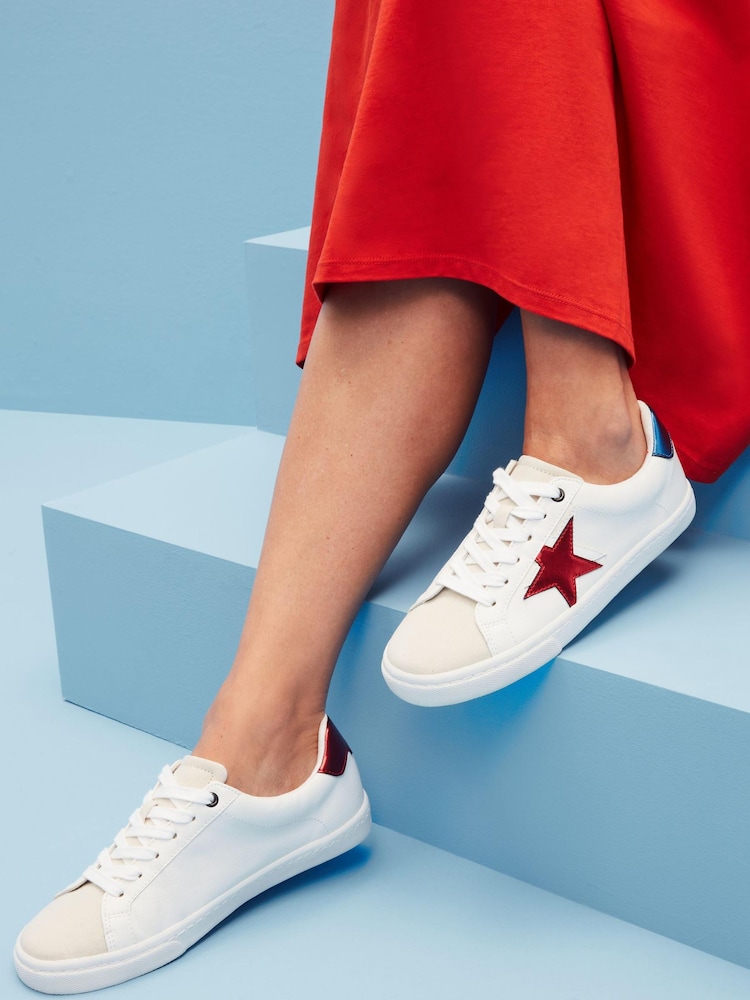 White Wide Fit Forever Comfort® Star Lace-Up Trainers - Image 1 of 7