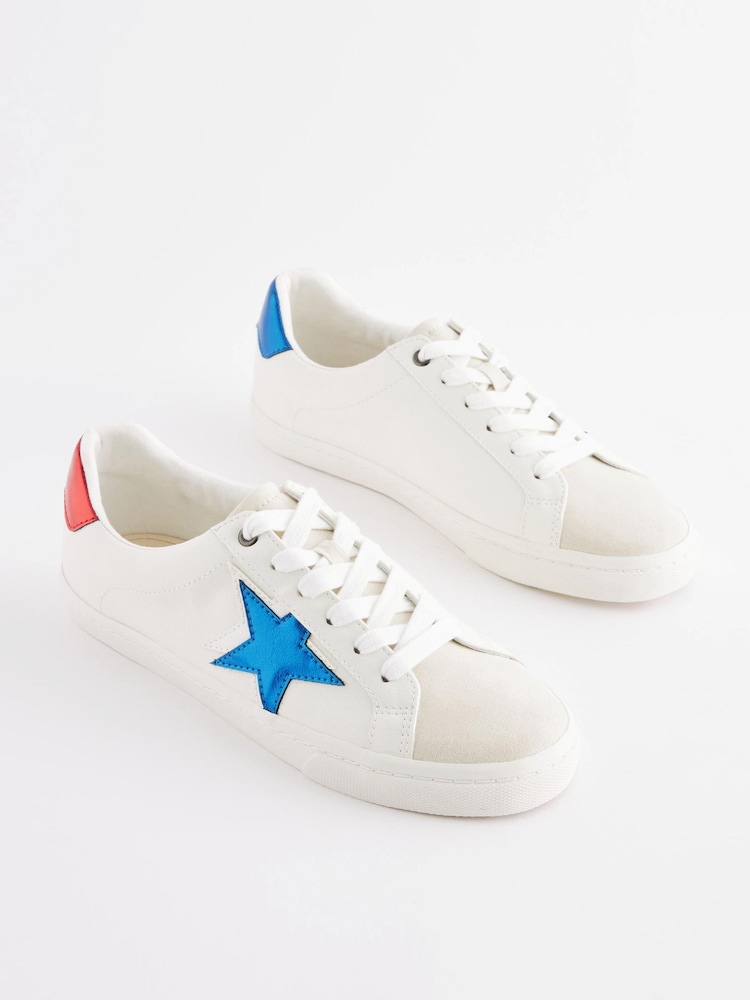 White Wide Fit Forever Comfort® Star Lace-Up Trainers - Image 2 of 7