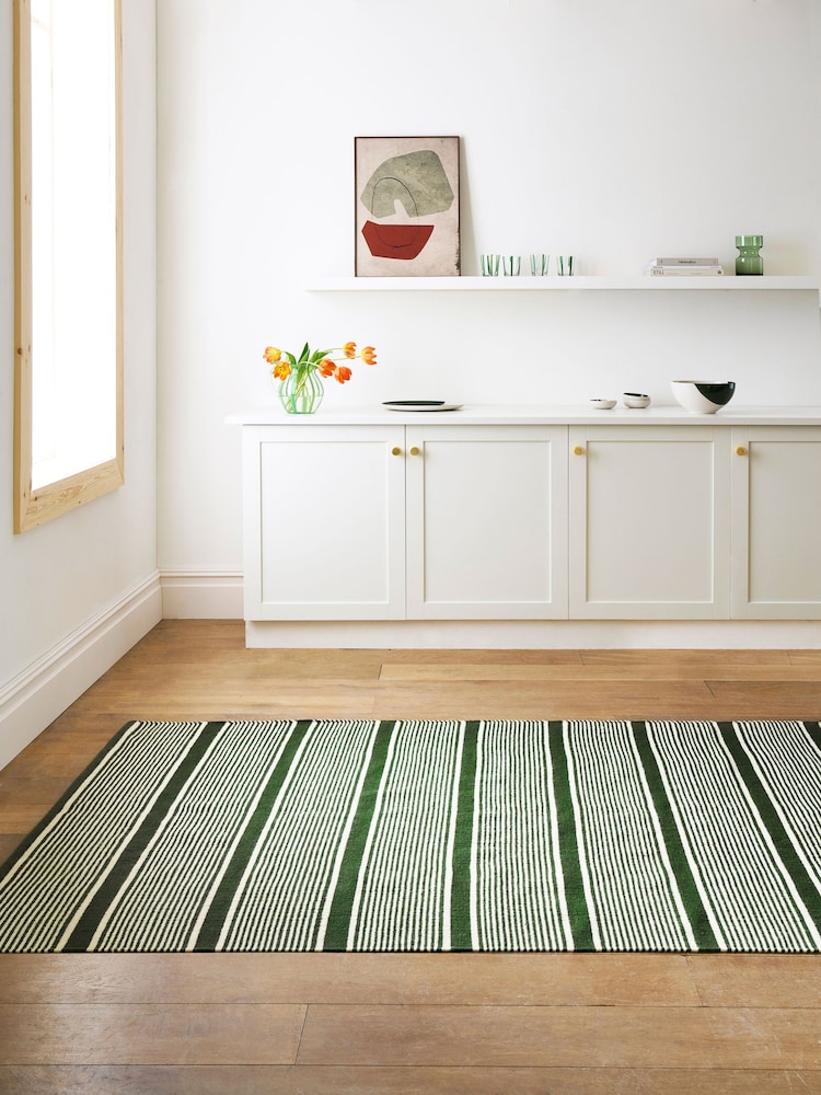 Jasper Conran London Green Stripe Wool Rug - Image 1 of 5