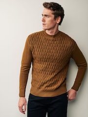 Karamellbraun - Strukturierter Strickpullover mit Stehkragen - Bild 1 von 7