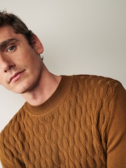 Karamellbraun - Strukturierter Strickpullover mit Stehkragen - Bild 4 von 7