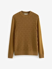 Karamellbraun - Strukturierter Strickpullover mit Stehkragen - Bild 5 von 7