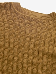 Karamellbraun - Strukturierter Strickpullover mit Stehkragen - Bild 6 von 7
